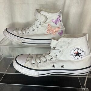 Converse Kids' White High-Top Sneakers with Pink & Purple Butterfly Embroidery